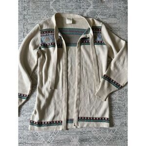 Womens St Michael White Colorful Bright Graphic Knit 90s Cardigan L 12 EU 40